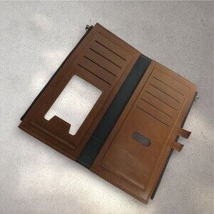 Ladies Faux Leather  Wallet Long Purse Phone holder clutch Solid Light Coffee